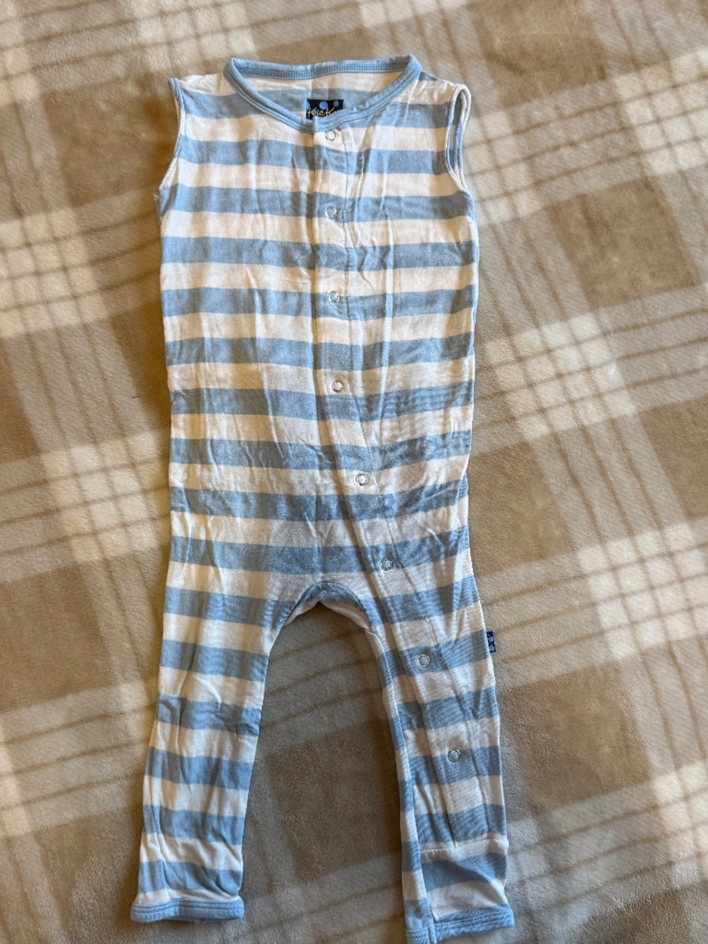 Kickee Pants Coverall- Pond Stripe- Size 6-12 Months- Altered!